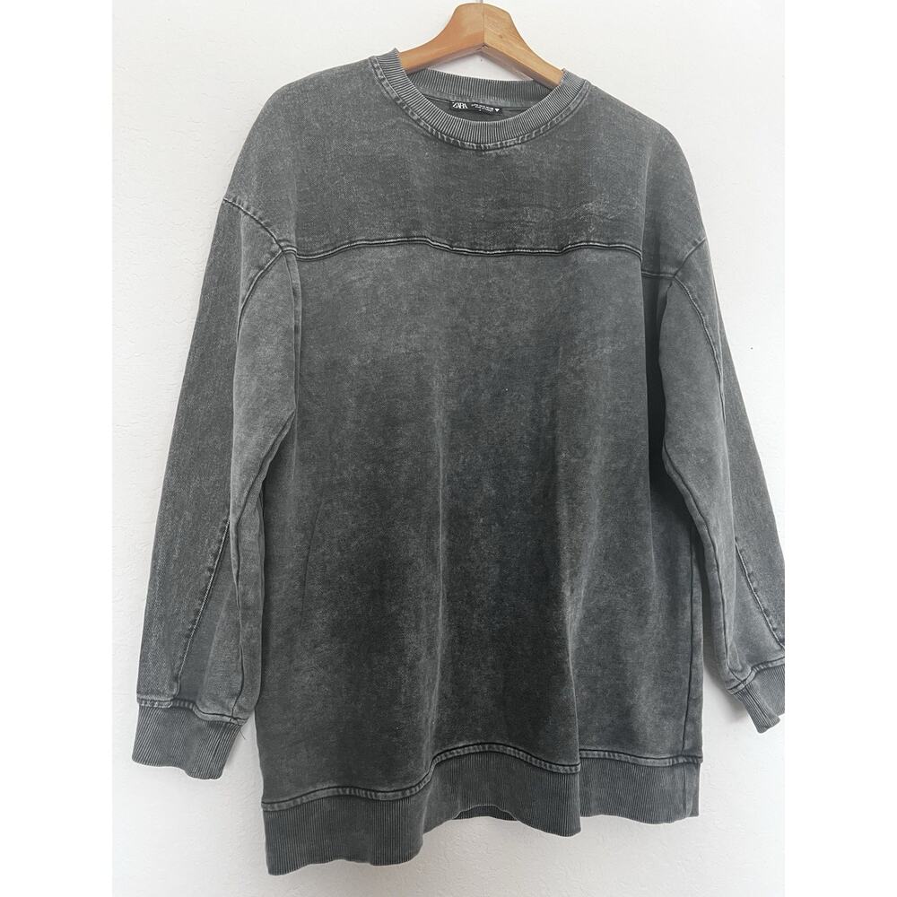 Zara Black Mineral Wash Sweatshirt Womens Sz S Mixed Denim Material Classic